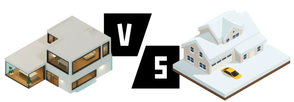 Toitures Plates versus Inclinées Avantages et Guide de Sélection pour Votre Projet ; landscape with flat roofs and inclined tiled roof
